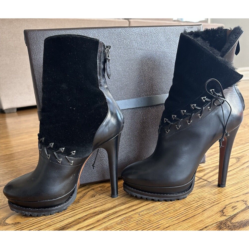 Alaia Azzedine Lace-Up Leather Suede Platform Ankle High Heel Booties EU 38.5 - Picture 4 of 15